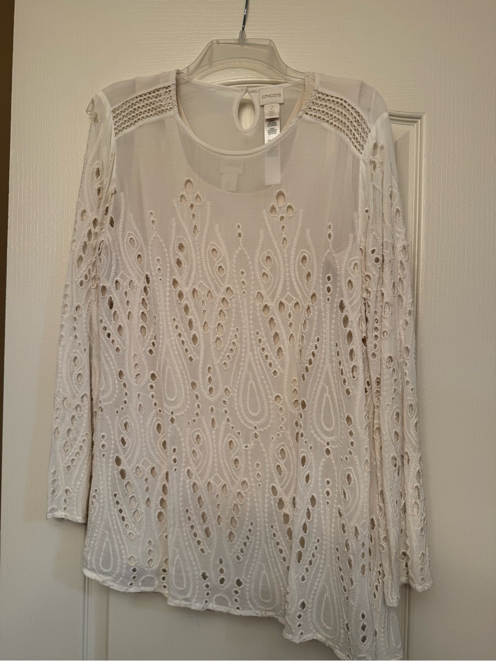 Chico's Ivory Eyelet Long-Sleeve Women's Top